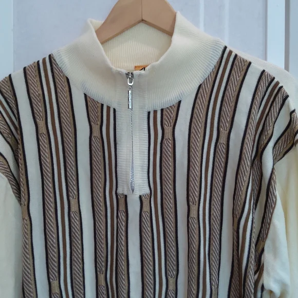 Vintage men's quarter zip cream brown color pullover Sweaters